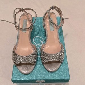 blue by Betsey Johnson silver rhinestone heels/wedge